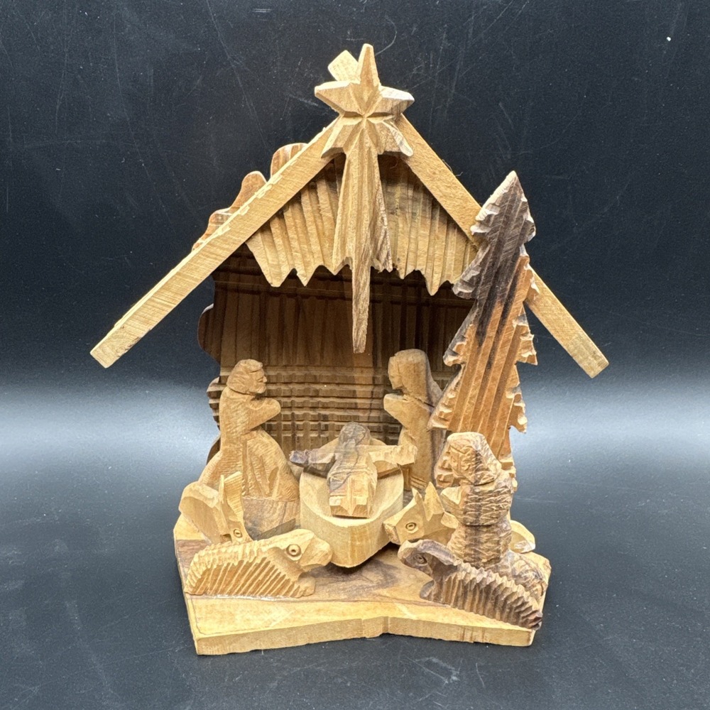 Wooden Nativity Figurine Statue Hand Carved Olive Wood Christmas Decoration‎